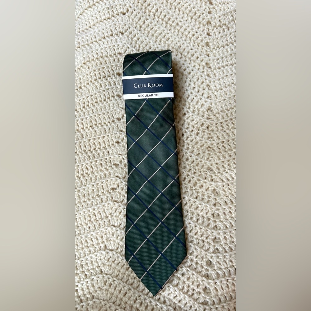 Club Room Corson Grid, Hunter Green Neck Tie: NWT Retail: $55